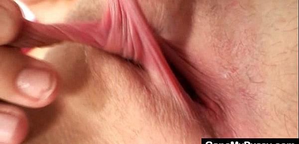  Blonde Lilith Lee pulling and spreading pussy lips